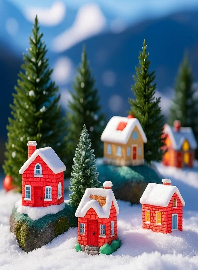 VAYINATO 4 Pcs Christmas Village Resin Miniature House Figurines - Potted Snow House Collectible Decor for Home, Thanksgiving & Christmas Tabletop, Fairy Garden Micro Landscape - Image 1